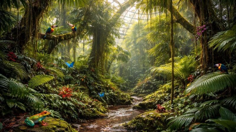 Explorez l&rsquo;écosystème unique de la serre des forêts tropicales humides
