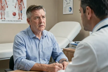 Homme adulte en consultation médicale pour des résultats d'analyses sanguins élevés, notamment les GGT