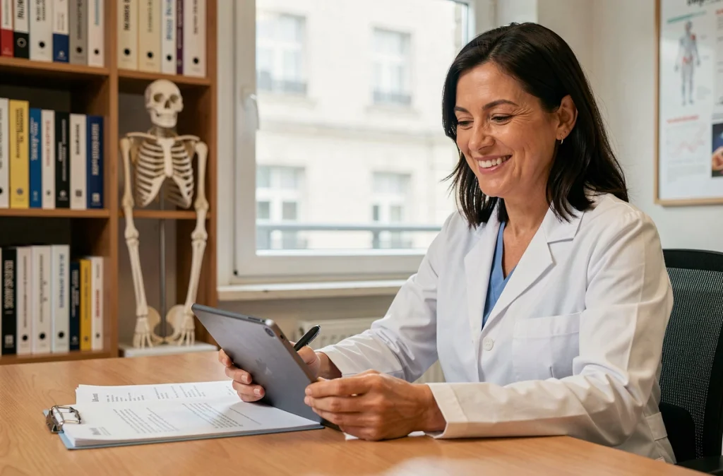 Diana Condé Carballo, ostéopathe à Beauvais, consultant des notes de patient sur tablette