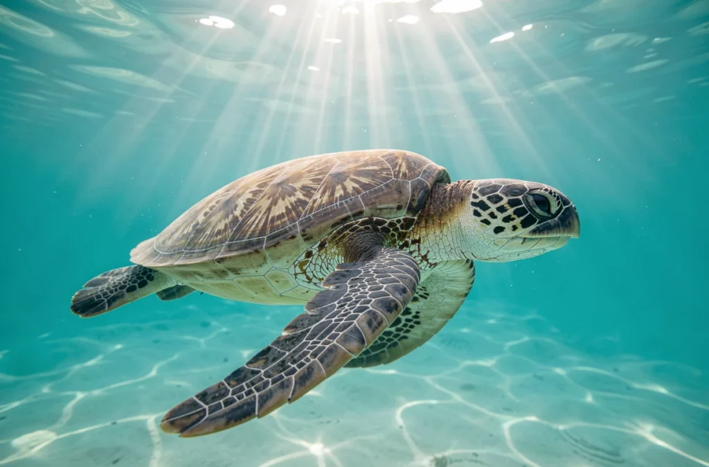 Tortue marine nageant dans une eau claire et calme